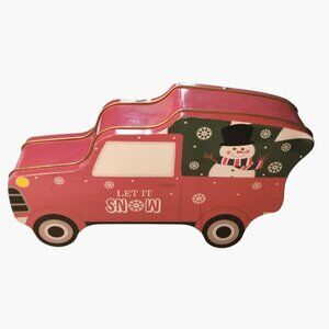 Truck Shaped Tin Container Let It Snow Winter Holiday Cookie Container Canister
